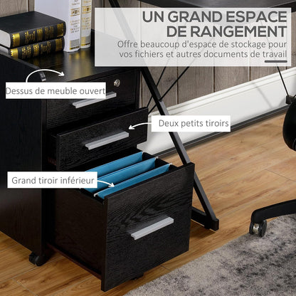 HOMCOM Office Desk Storage Cabinet on Wheels 3 Drawers 1 Lockable 1 Sorter File Folder Wooden Black
