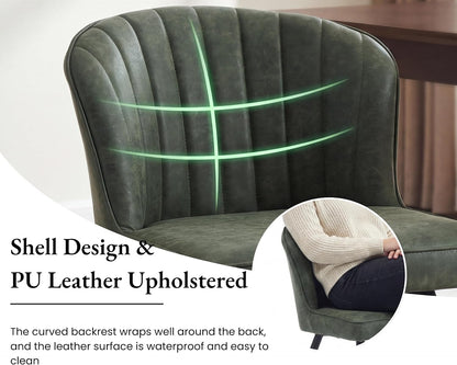 EALSON Modern Dining Chairs Set of 6, Upholstered Green Faux Leather Seater with Curved Shell Backs and Metal Legs, Armless Side Chair, for Dining Room/Kitchen/Restaurant Use
