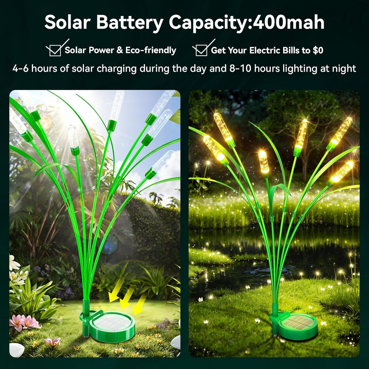 4 Packs Reeds Solar Garden Light, 30 Inch Garden Solar Light with 24 Bulbs, Intelligent Light Control System, IP65 Waterproof, Outdoor Solar Light for Decorating Yard, Pathway(Warm Color)
