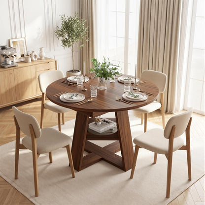 Miereirl 43.3‑59 in Round Extendable Dining Table for 4-6, Modern Oval Dining Table with Removable Leaf and Pedestal Base, Expandable Kitchen Table for Dining Room, Apartment