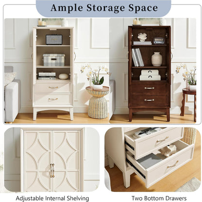 MERITLINE 53.5" Tall Kitchen Pantry Cabinet with Doors & Drawers, Mid Century Modern Sideboard Buffet Storage for Living Room, Entryway, Hallway & Garage (Antique White)