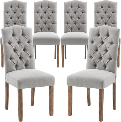 Tufted Upholstered Parsons Dining Chair Set Fabric Diner Accent Stylish Modern Kitchen Living Room with Button Sturdy Solid Wood Legs, 6-Pack