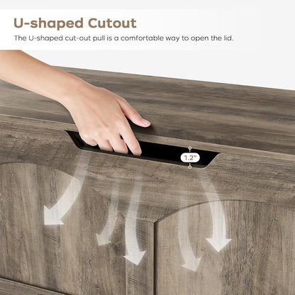 39.4" Storage Chest, Retro Storage Bench, Storage Trunk with 2 Safety Hinges, Large Entryway Bench Box, 39.4 x 15.7 x 18.3 Inches, U-Shaped Opening for Entryway Hallway Living Room, Light Greige