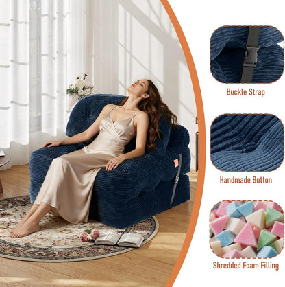 Folding Sofa Bed, Convertible Sleeper Chair with Back Support and Pillow | Foldable Couch for Living Room/Guest Use/Home Office, Foldable Chair Bed for Adults, Navy