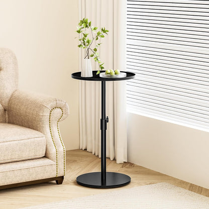Metal End Table, Height Adjustable Side Tables Living Room, Small Side Table for Small Spaces Round Drink Table TV Tray Table for Living Room, Bedroom, Balcony, Office, Indoor & Outdoor
