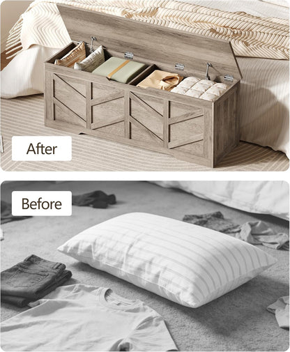 Extra Large Storage Chest, Storage Bench with 2 Safety Hinges | 51.2" Storage Trunk Supports 330 lb, Wooden Farmhouse Blanket Storage for Bedroom, living room, entryway, Greige