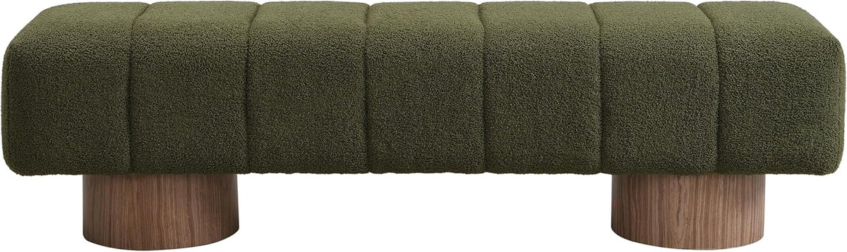 Christopher Knight Home Manila 64" Boucle Dining Bench, Upholstered Ottoman Bench, Rectangular Dining Seat, Spacious Seating, Long Footstool for Living Room Dining Room, No Assembly Needed, Green