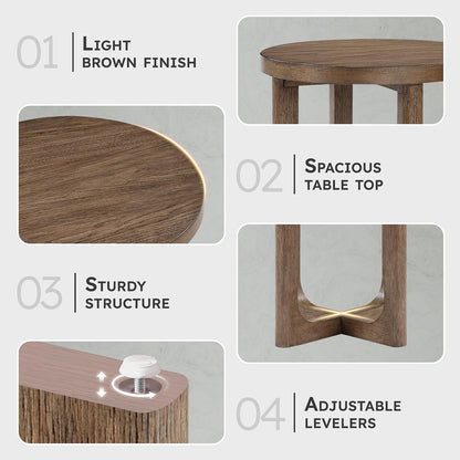 Lexicon Modern Round End Table, 20 Inch Dia. Wood Living Room Side Table, Walnut Veneer, Sturdy Geometric Wood Base, for Living Room/Lounge/Office/Waiting Area, Easy Assembly, Light Brown