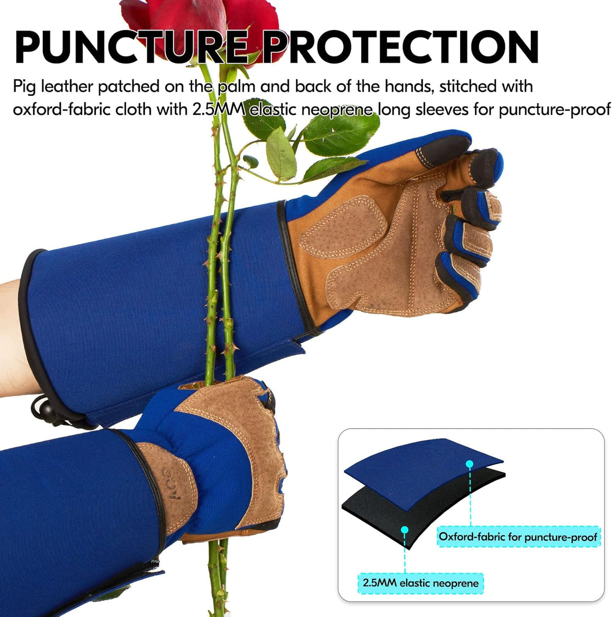 Vgo... Gardening Gloves Unisex,Safety Work Gloves,Long Sleeves Gauntlet,Puncture Proof,Touchscreen(Size S,Blue,SL7496)