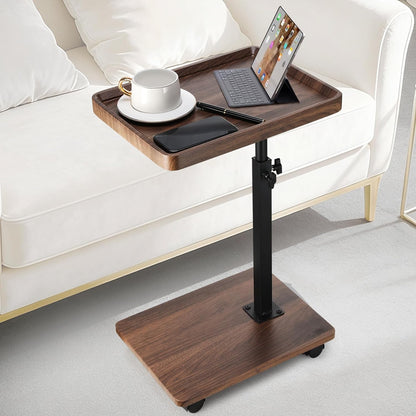 C Shaped End Table for Couch, Adjustable Height C Shaped Side Table with Wheels,TV Trays Table for Sofa, Bedroom,Living Room Small Spaces Couch Table