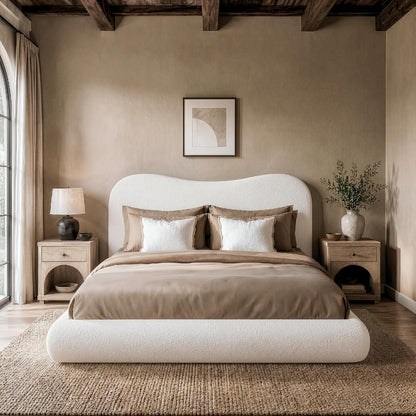 RECCI AirFrame Queen Upholstered Bed Frame with Camelback Curved Headboard
