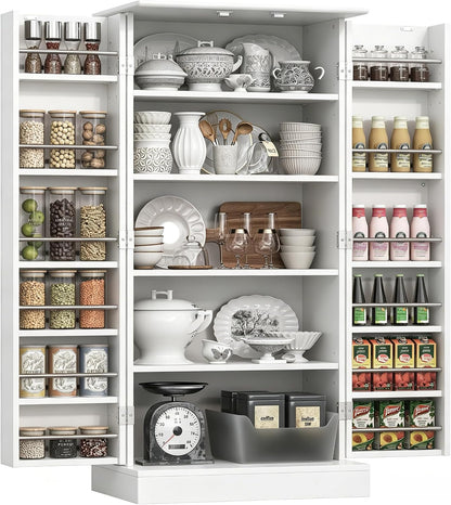 kepptory 47" Kitchen Pantry Cabinet with Doors and Adjustable Shelves, Freestanding Pantry Storage Cabinet, Farmhouse Buffet Cupboard for Kitchen, Dining Room, Living Room, White