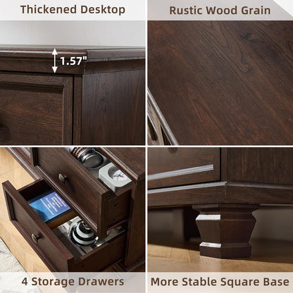 SAVOR LIFE Farmhouse TV Stand and Coffee Table Set 4 Piece, Walnut | Living Room Table Set with Drawer & Open Shelving & Thick Tabletop & Square Wooden Legs