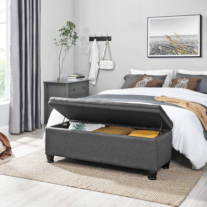 SONGMICS Storage Ottoman, 46.5 Inches Bedroom Bench, Solid Wood Legs