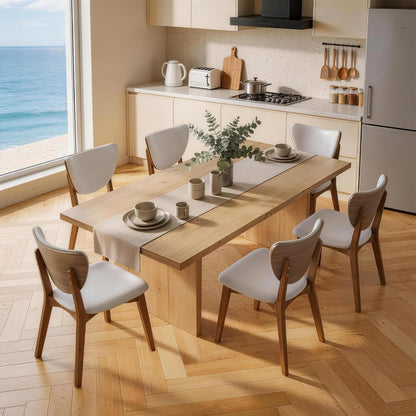 Wooden Dining Chairs Set of 6, Upholstered Kitchen & Dining Room Chairs with PU Leather Padded Seat & Back,Solid Wood Dining Chair Modern Farmhouse Style, Ergonomic Design