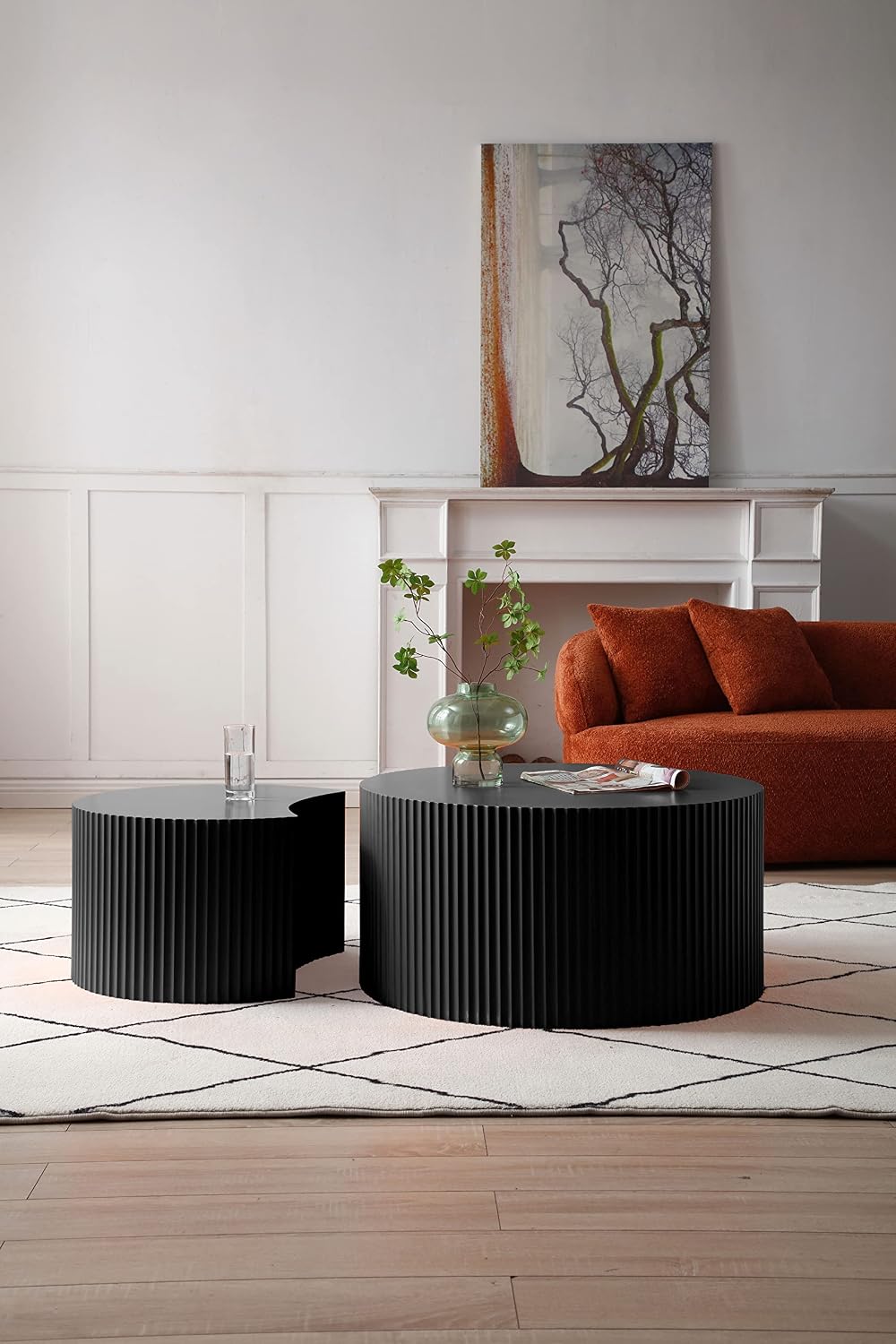 32" Pre-Assembled MDF Nesting End Table, Nesting End Tables with Compact Nesting Design, Coffee Table Set for Apartment and Indoor Leisure use, Black