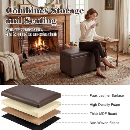 Joveco 24" Leather Storage Ottoman Bench, Rectangle Foot Rest Stool for Living Room, Bedroom, Entryway, Brown