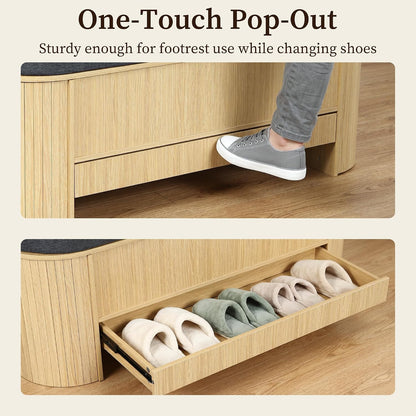 Gyfimoie Shoe Storage Bench with Cushion, Sturdy Entryway Bench Supports 300 lb, Wood Storage Chest with Drawer for Bedroom, 47.64"*17.91 * 13.98" Inches, Shoe Benches for Living Room, Hallway