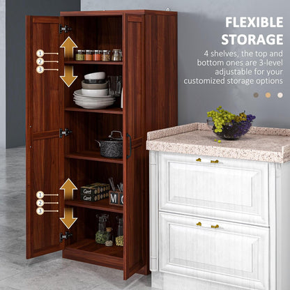 63" Tan Kitchen Pantry Cabinet - 5-Tier Storage, Adjustable Shelves, Farmhouse Style for Dining/Kitchen