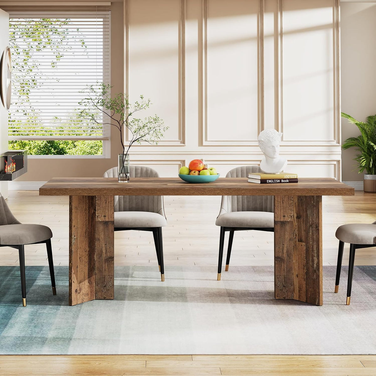 Tribesigns 63-inch Dining Table for 4-6, Farmhouse Kitchen Table with Large Tabletop, Rectangular Dinner Eating Table for Dining Room, Living Room, Kitchen, Distressed Brown
