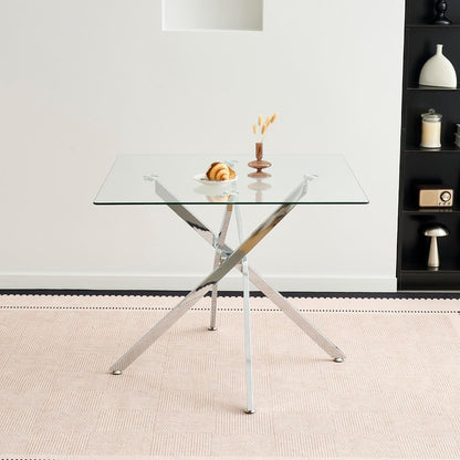 HomVent 36'' Square Glass Dining Table Set for 4,Modern Square Glass Kitchen Table Set for 4, Dining Room Set with Dining Chairs for Kitchen