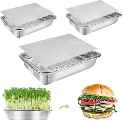 Stainless Steel Sprouts Growing Kit 3-Tier 14 inch Trays, Microgreens Growing Kit, Seed Sprouting Tray with Encrypted Mesh Sprouts for Beans Alfalfa Broccoli Wheat Grass