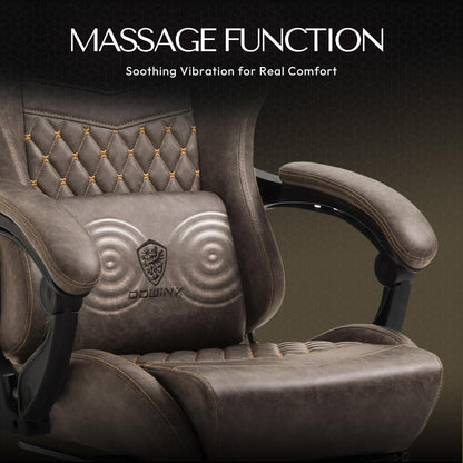 Dowinx Big & Tall Vintage Gaming Chair for Adults, 400 lb Capacity Heavy Duty Ergonomic Computer Chair with Massage Lumbar, Footrest & Easy Side Recline, Brown