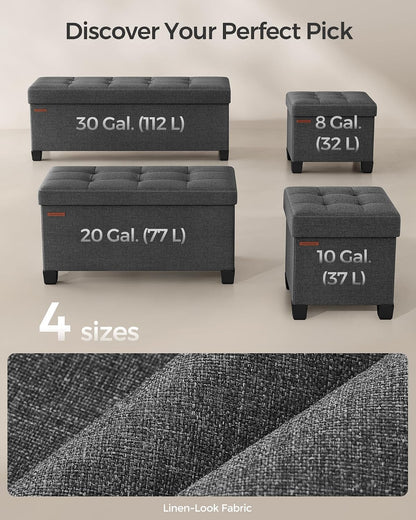 SONGMICS Storage Ottoman, Small Foot Rest, 15 x 15 x 15.7 Inches | Foot Stool with Legs, Load up to 661.4 lb, for Living Room, Bedroom, Dorm, Gray and Black, MELISA Collection ULSF014G01