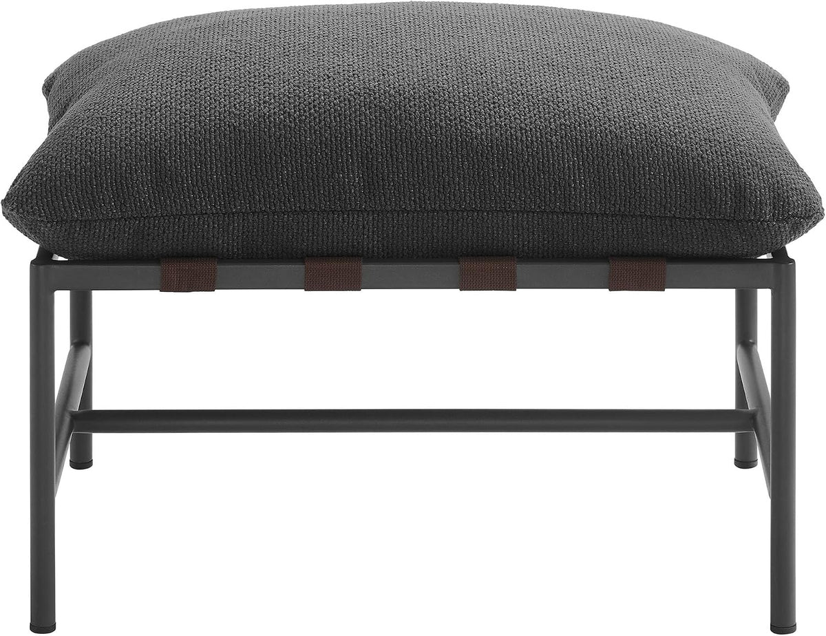 Modway Raya Outdoor Boucle Ottoman in Charcoal - Patio Sitting Stool Ottoman - Metal Frame Footrest with Removable Boucle Cushion for Porch, Deck, Backyard