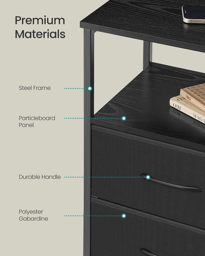 SONGMICS BELLAH Collection - Nightstand with Charging Station and App-Controlled Adjustable LED Lights, Bed Side Table, 2 Drawers and 1 Open Shelf, Modern, Ink Black and Ebony Black ULGS302BH01S
