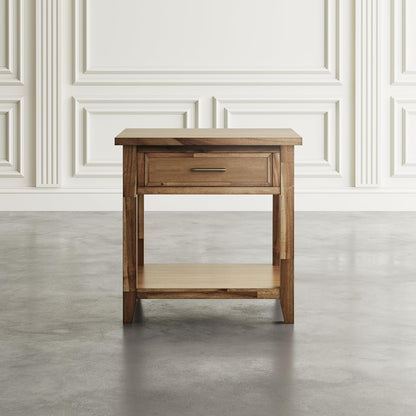 Jofran Acacia Wood Square End Table with Storage, Transitional Rustic Side Table for Living Room Bedroom, Accent Table, Wire Brush Brown