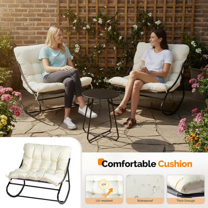 VINGLI Rocking Patio Chairs Set of 2 with Side Table, Heavy Duty 400 LBS Capacity, Padded Outdoor Indoor Rockers, White