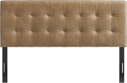 Modway Lily Faux Leather Queen Size Headboard with Biscuit Tufting in Toast - Vegan Leather Upholstery with Padded Design and 5 Height-Adjustable Mounts