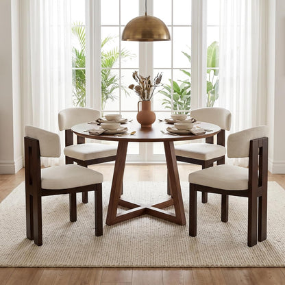 COLAMY Upholstered Dining Chairs Set of 2, Solid Wood Wobble-Free Modern Kitchen Accent Seating for Long Family Dinners, Mid Century Beige Fabric & Walnut Finish,Beige