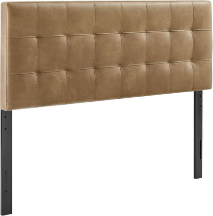 Modway Lily Faux Leather Queen Size Headboard with Biscuit Tufting in Toast - Vegan Leather Upholstery with Padded Design and 5 Height-Adjustable Mounts