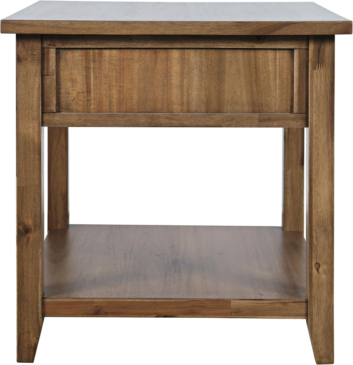 Jofran Acacia Wood Square End Table with Storage, Transitional Rustic Side Table for Living Room Bedroom, Accent Table, Wire Brush Brown