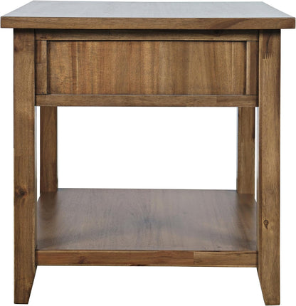 Jofran Acacia Wood Square End Table with Storage, Transitional Rustic Side Table for Living Room Bedroom, Accent Table, Wire Brush Brown