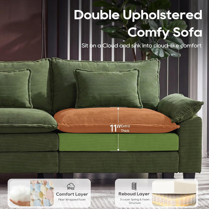 URRED Oversized Modular Sectional Sofa，Solid Green：122" U Shaped | Modern Comfy Cloud Couch with Movable Ottoman and Pillow, Deep Seat Couches for Living Room, Bedroom or Apartment