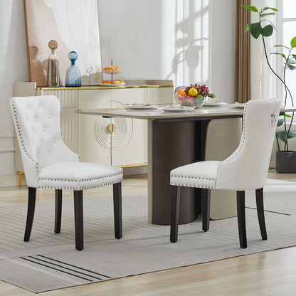 PU Leather Dining Chairs Set of 6, Upholstered Dining Room Chairs with Solid Wood Legs & Back Ring Pull Trim Ring, Modern Dining Chairs Perfect for Dining Room,Living Room,Kitchen, White
