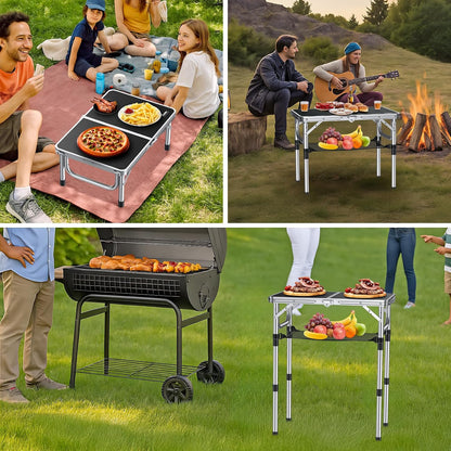 Anbte Folding Camping Table, 24"X 16" Adjustable Height Small Folding Table | Aluminum, with Carrying Handle, Lightweight, Portable Camping Table for Outdoor Indoor Picnic Beach BBQ Grill Patio (Black)