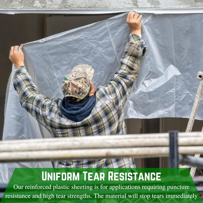 Farm Plastic Supply - Dura Skrim String Reinforced Clear Plastic Sheeting - 10 Mil - (12' x 50') - Reinforced Poly Film Tear Resistant, Weatherproof, Vapor Barrier Polyethylene Roll for Construction