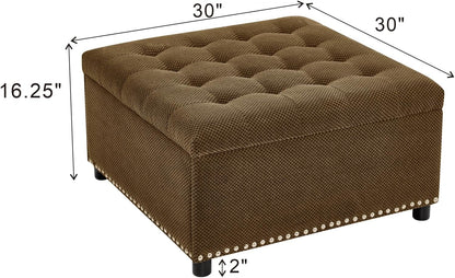 30 inch Large Square Storage Footstool Coffee Table with, Ample Space - Perfect for Living Room Storage