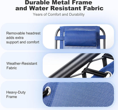 Nazhura Set of 2 Relaxing Recliners Patio Chairs Adjustable Steel Mesh Zero Gravity Lounge Chair Beach Chairs with Pillow and Cup Holder (Blue)
