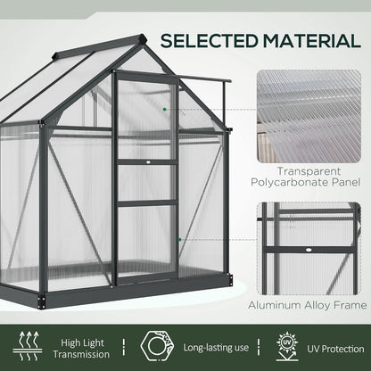 Outsunny 6' x 4' Greenhouse for Outdoors, Polycarbonate Greenhouse with Rain Gutter and Roof Vent, Aluminum Walk-in Green Houses for Outside for Patio Backyard Garden, Gray