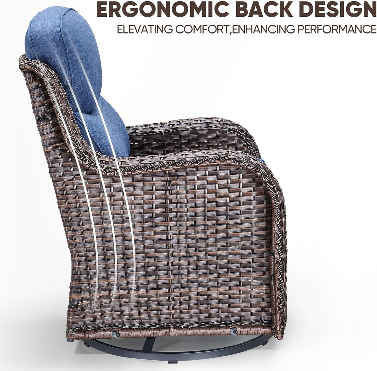 Swivel Patio Chairs sofa Set of 6 with 6" Thick Cushion - Wicker Outdoor Swivel Rocker Patio Chair ,Sofa/Glass coffee table, High Back Comfortable Outdoor Glider Chairs - Brown Wicker - Blue Cushions