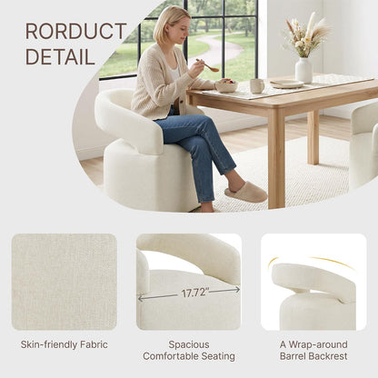 KISLOT Upholstered Dining Chairs Set of 2, Modern Arm Kitchen & Dining Room Chairs with Hidden Casters, Linen Fabric Padded Rolling Chairs, Sturdy Wood Frame, 300 lbs Capacity, Cream Beige
