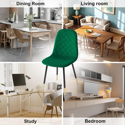 Velvet Green Dining Chairs Set of 4 - Upholstered Kitchen & Dining Room Chairs with Metal Legs, Mid-Century Modern Chairs for Living Room Dining Room Kitchen Bedroom