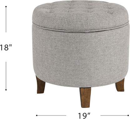 HomePop 19" Button Tufted Round Storage Ottoman - Gray Fabric