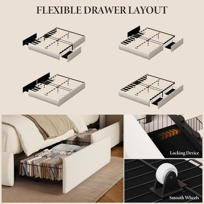Garvee Chenille Fabric Queen Size Bed Frame with 2 Storage Drawers - Beige