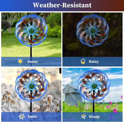 Wind Spinners Outdoor Clearance for Yard and Garden Metal Wind Spinners Outdoor 75 in Kinetic Art with Solar Powered Multi-Color Glass Ball Light for Backyard Lawn Decorations